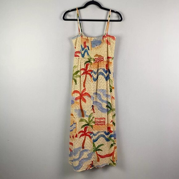 Anthropologie Farm Rio Copacabana Eyelet Dress Cover Up Tropical Midi Size XS